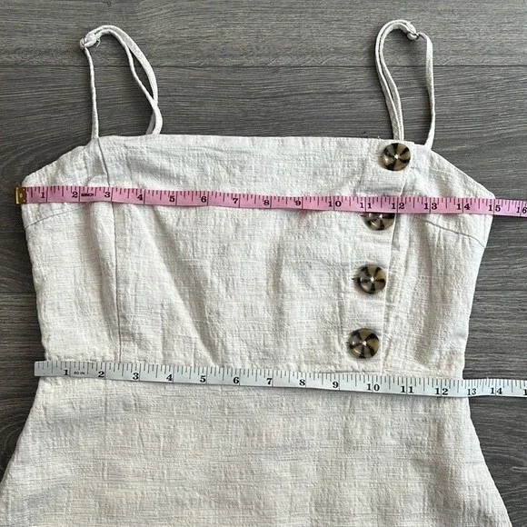 Urban Outfitters Riley Button Front Mini Dress Size 0 Linen & Cotton Beige Cream - Picture 12 of 12